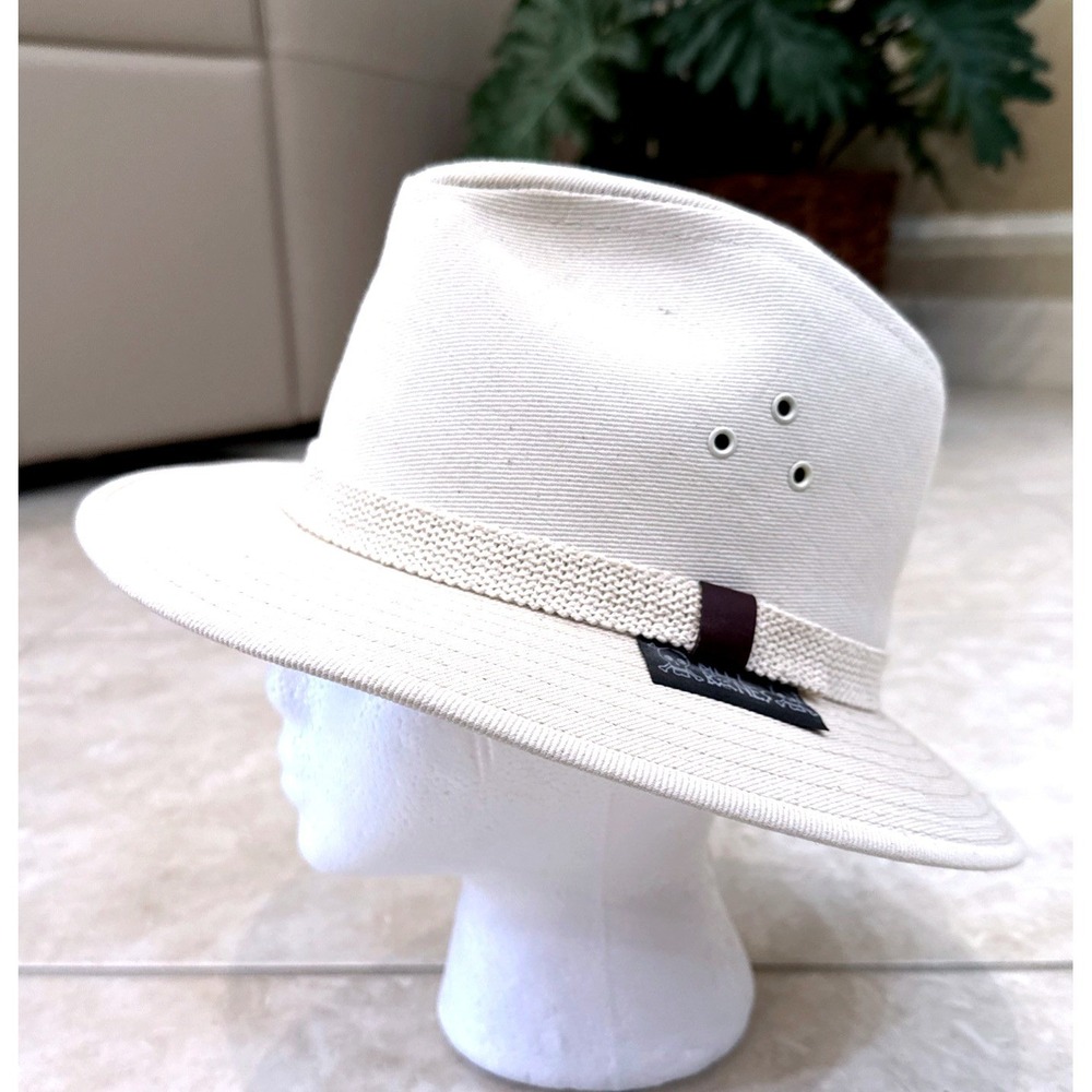 Vintage Canvas Fedora Hat Cream Safari Style Made in USA Mens Small